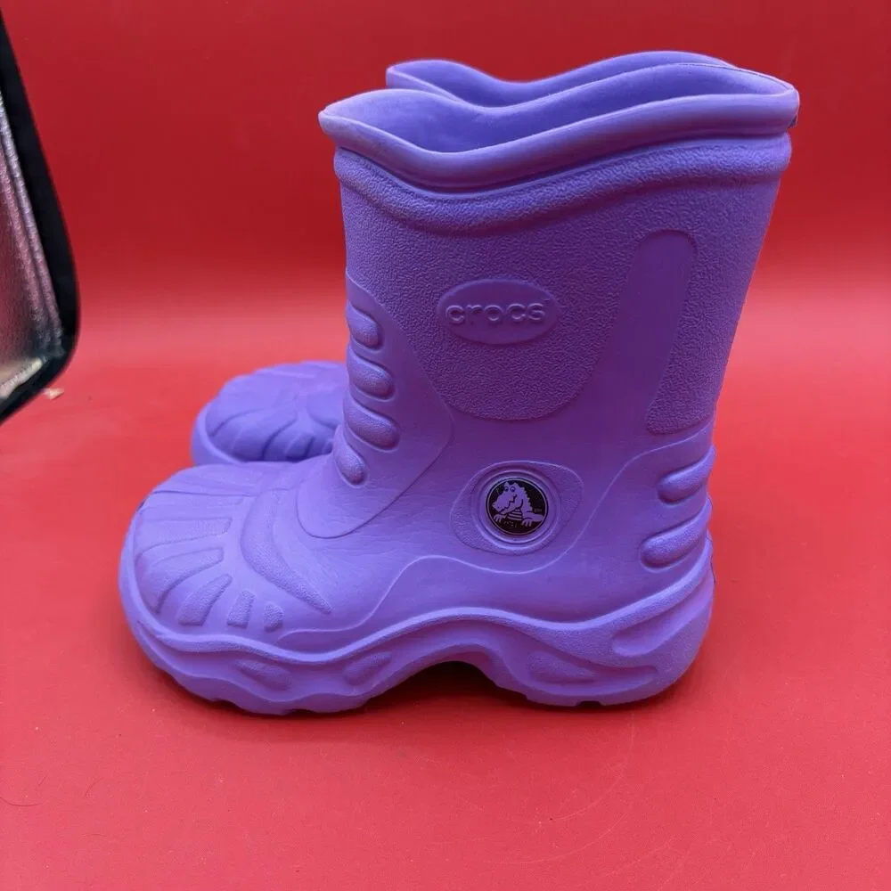 Crocs Classic Georgie Pull On Rubber Rain Boots Purple Mens Size 1 Womens Size 3